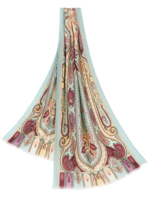 ETRO paisley-print frayed-edge cashmere-blend scarf - Blue - zdjęcie produktu nr 1