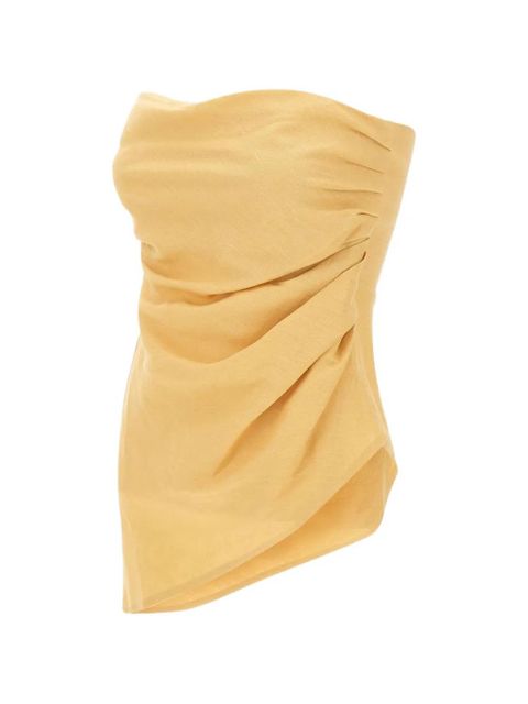 Faithfull the Brand Nera gathered asymmetric linen top - Yellow