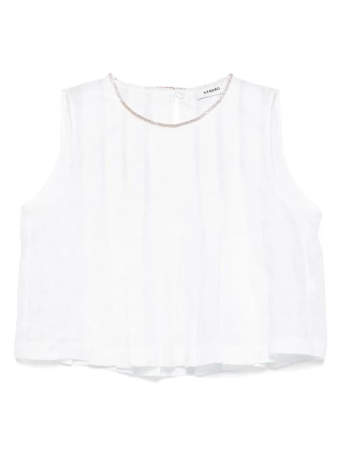 SANDRO pleated rhinestone-neck crop top - White