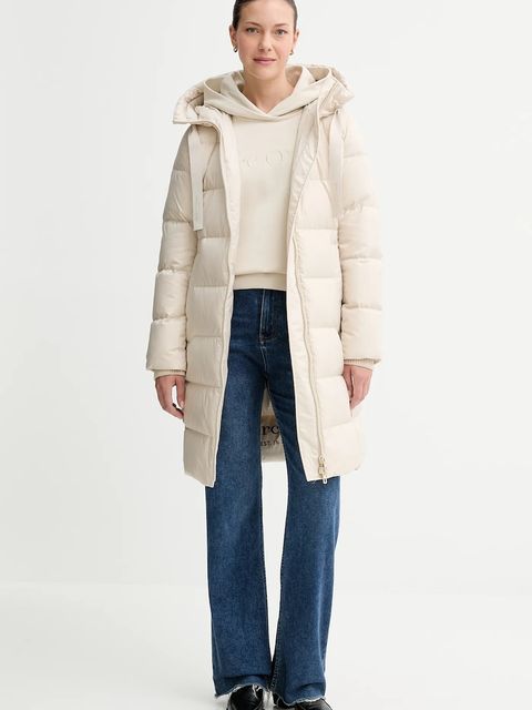 Marc O'Polo bluza bawełniana damska kolor beżowy z kapturem z aplikacją 508407354165