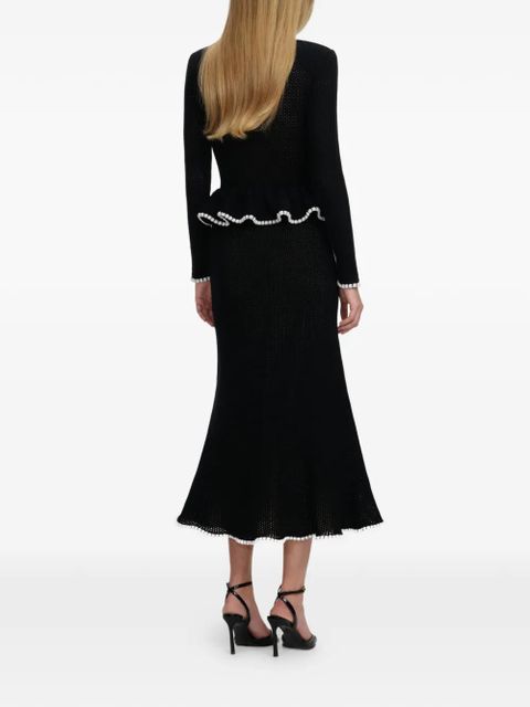 Self-Portrait lace-trim peplum midi dress - Black