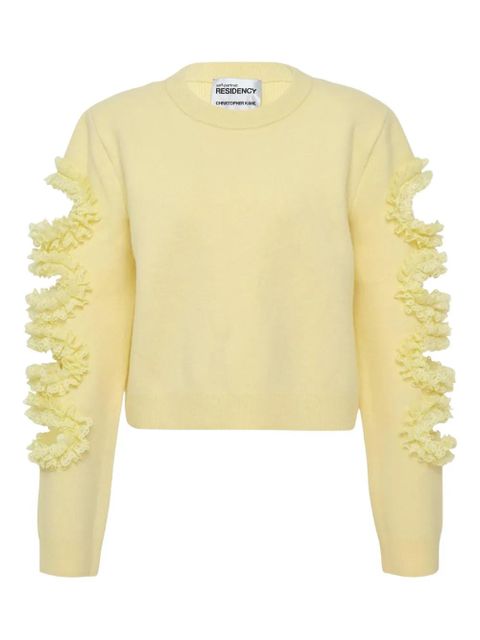 Self-Portrait ruffled-details long-sleeve sweater - Yellow - zdjęcie produktu nr 1