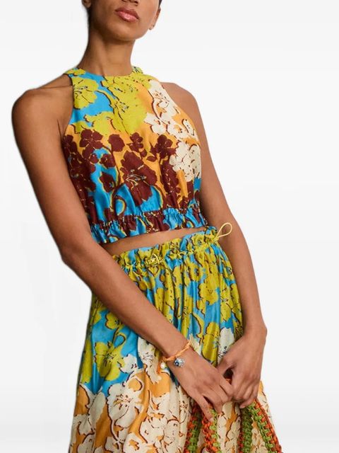 ALEMAIS Splice floral-print cropped top - Blue