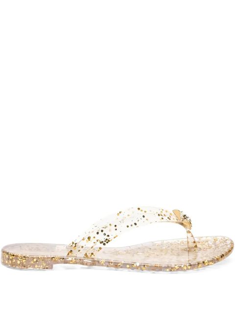 Casadei glitter-embellished flat sandals - Neutrals