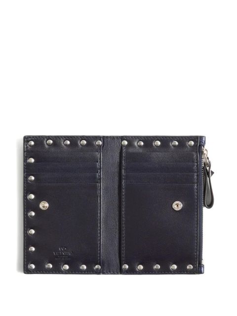 Valentino Garavani Rockstud cardholder with zipper in laminated calfskin - Blue