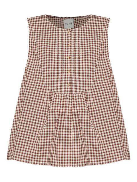 Posse gingham buttoned-front top - Brown - zdjęcie produktu nr 1