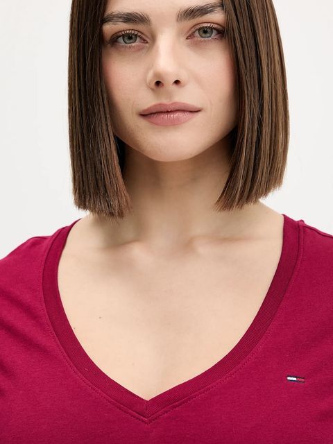 Tommy Jeans t-shirt bawełniany damski kolor bordowy DW0DW20458