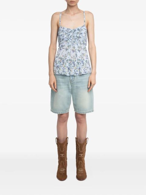 Zadig&Voltaire Cippie floral-print smocked top - Blue