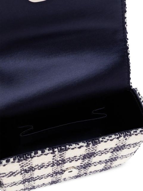 Self-Portrait check bow chain cross body bag - White