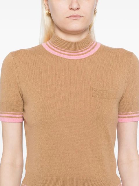 Self-Portrait contrast stripe knit top - Brown