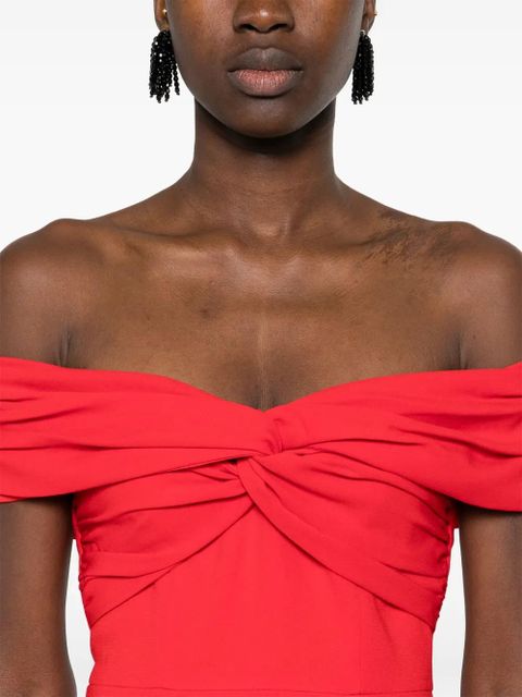 Self-Portrait off-shoulder crepe midi dress - Red