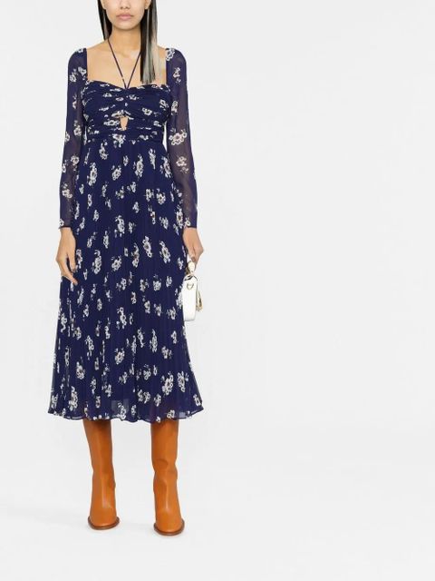 Self-Portrait pansy-print pleated midi dress - Blue - zdjęcie produktu nr 2