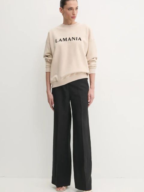 La Mania bluza bawełniana damska kolor beżowy z aplikacją CHILL