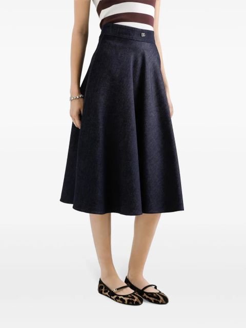 Dolce & Gabbana logo-plaque midi skirt - Blue
