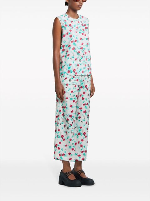 Marni floral-print cropped trousers - White