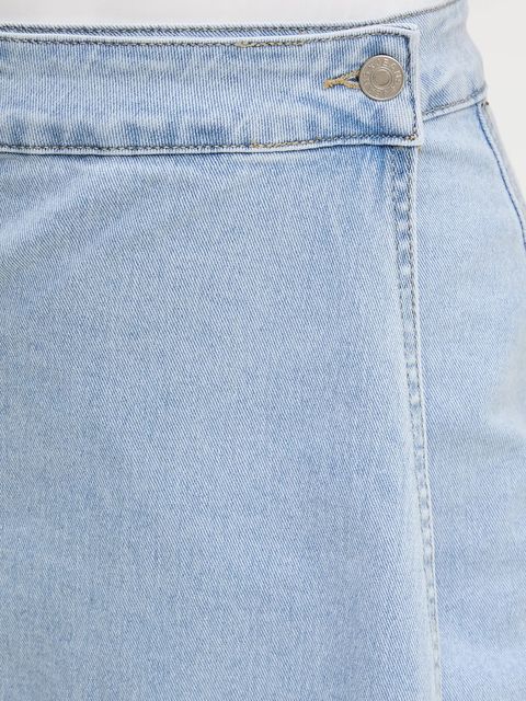 Answear.LAB spódnica jeansowa kolor niebieski midi rozkloszowana