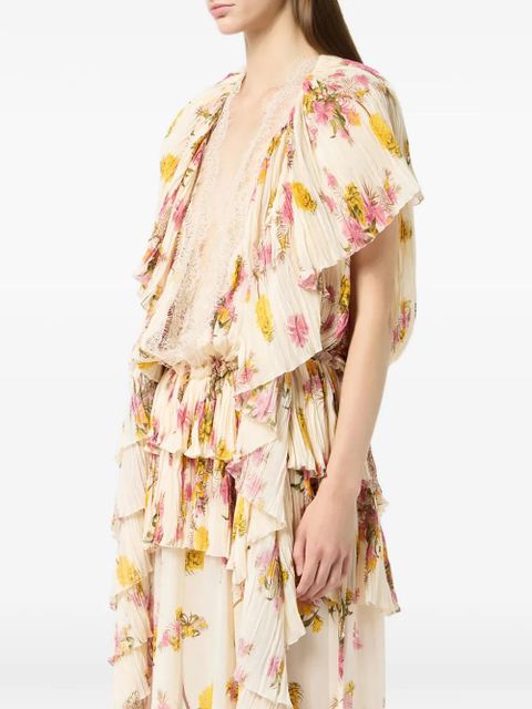 Blumarine floral pleated ruffled dress - Neutrals