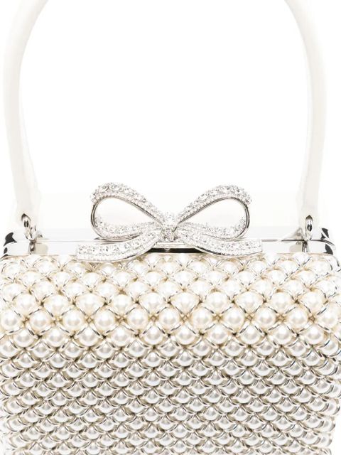 Self-Portrait mini pearl-embellishment tote bag - Neutrals