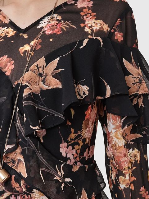 AllSaints sukienka FRESCA kolor czarny maxi rozkloszowana W021DD - zdjęcie produktu nr 2