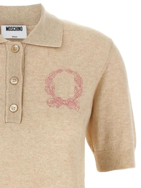 Moschino embroidered knited polo top - Neutrals
