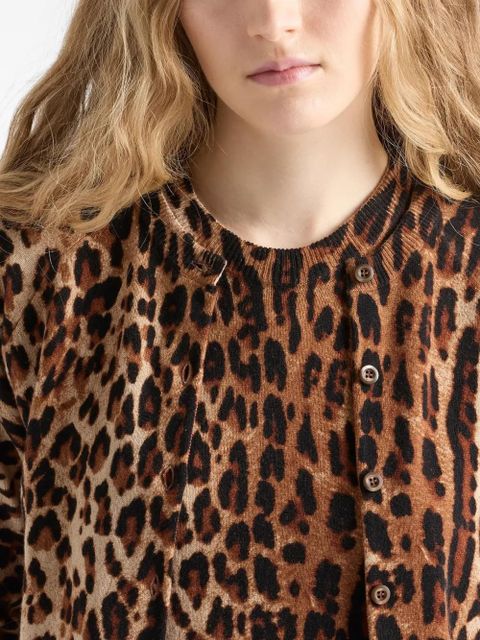 Prada leopard-print knitted T-shirt - Brown