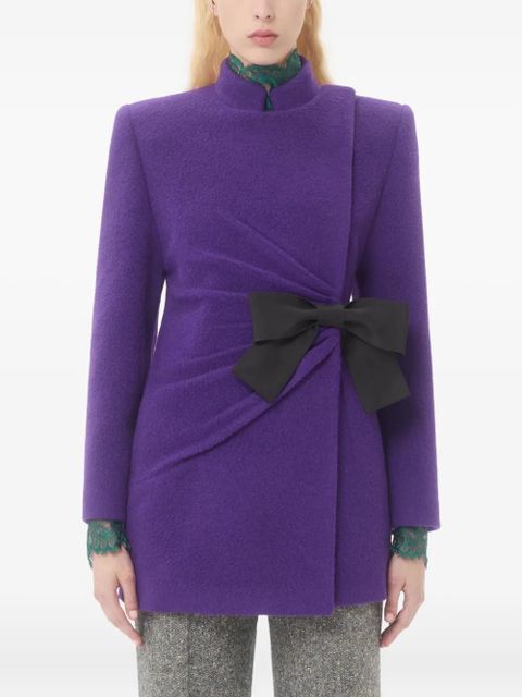 Valentino Garavani bow-detail velour peacoat - Purple