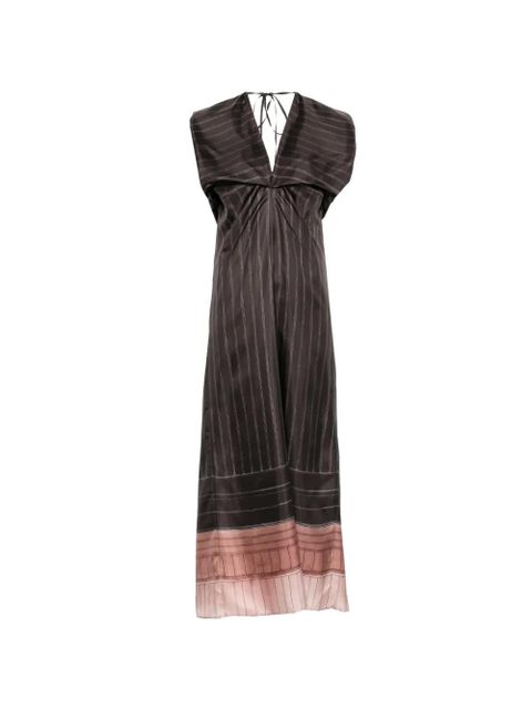 Alysi pinstripe-pattern gathered maxi dress - Brown - zdjęcie produktu nr 1