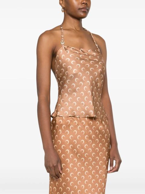Marine Serre crescent moon-print satin top - Brown