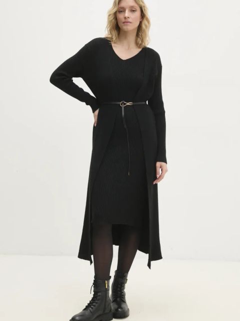 Answear.LAB sukienka i kardigan kolor czarny