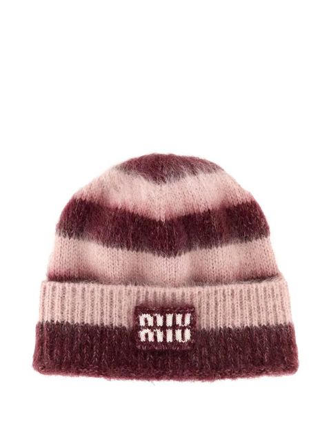 Miu Miu embroidered-logo beanie hat - Pink - zdjęcie produktu nr 1