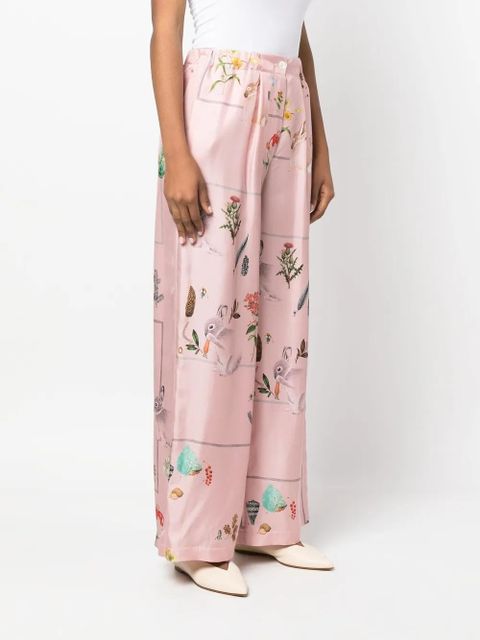 Lanvin foliage-print silk palazzo trousers - Pink