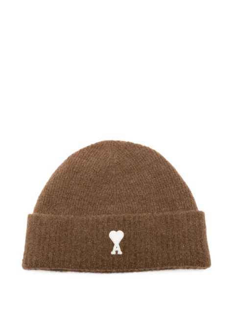 AMI Paris striped Ami De Coeur beanie - Brown