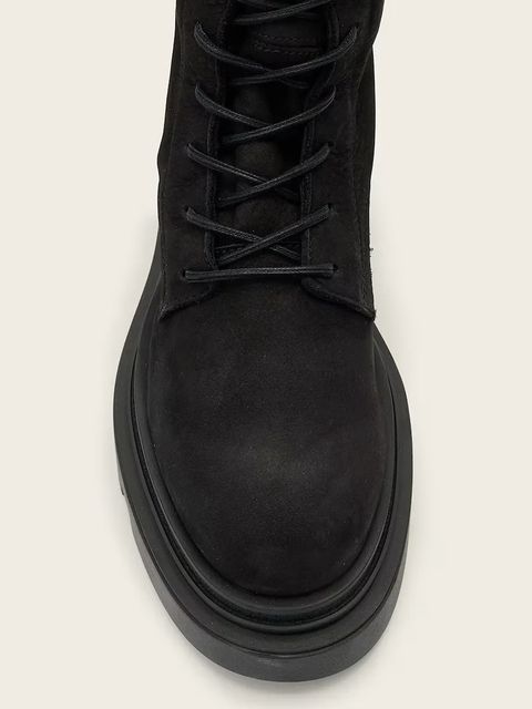AllSaints botki nubukowe Jay Boot damskie kolor czarny na płaskim obcasie W062FD