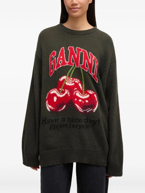 GANNI cherry graphic sweater - Green