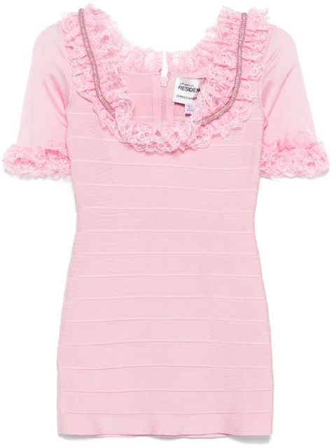 Self-Portrait ruffled knitted mini dress - Pink - zdjęcie produktu nr 1