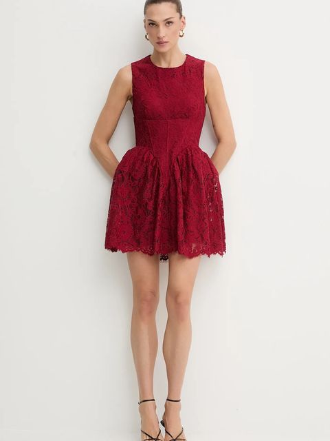 Bardot sukienka kolor bordowy mini rozkloszowana 60091DB