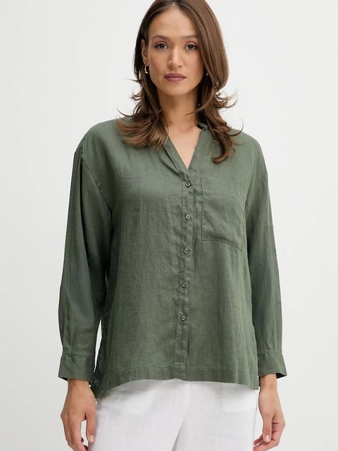 United Colors of Benetton koszula lniana damska kolor zielony relaxed 5BMLDQ0BA