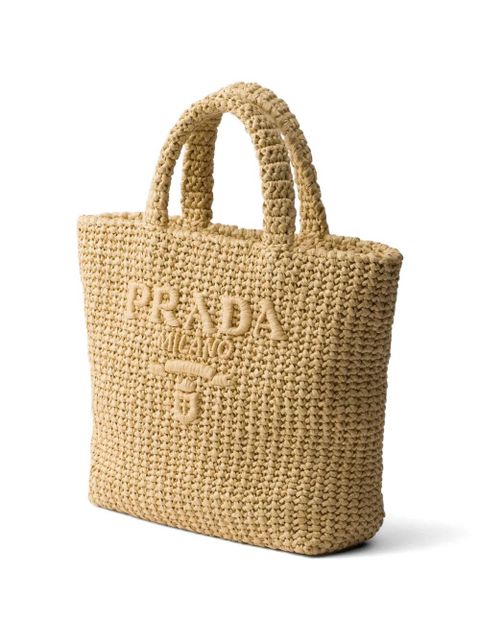 Prada small crochet tote bag - Neutrals