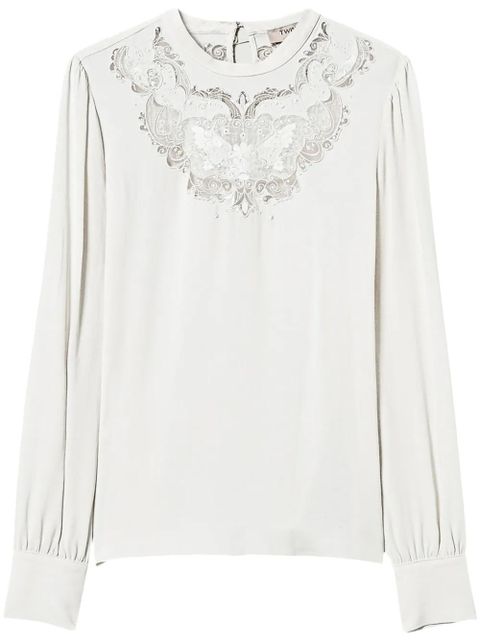 TWINSET floral-embroidered crepe blouse - White - zdjęcie produktu nr 1