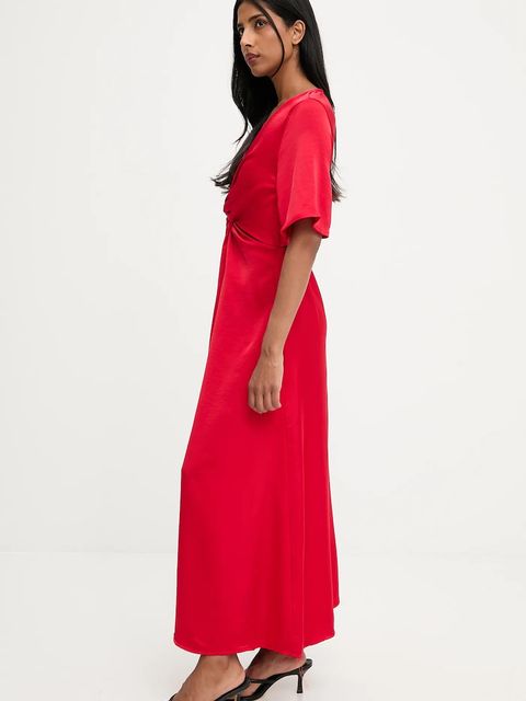 Answear.LAB sukienka kolor czerwony maxi rozkloszowana