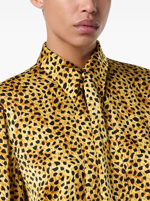 Versace cheetah-print tie-neck blouse - Yellow