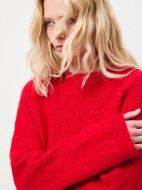 Medicine sweter z wełną alpaki kolor czerwony