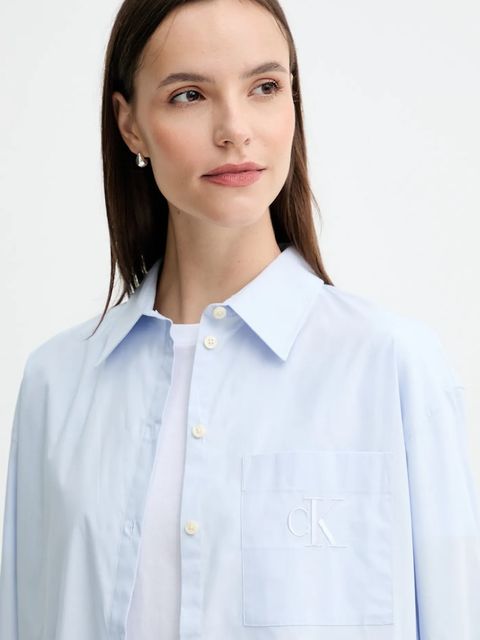 Calvin Klein Jeans koszula damska kolor niebieski relaxed z kołnierzykiem klasycznym LV047C143G