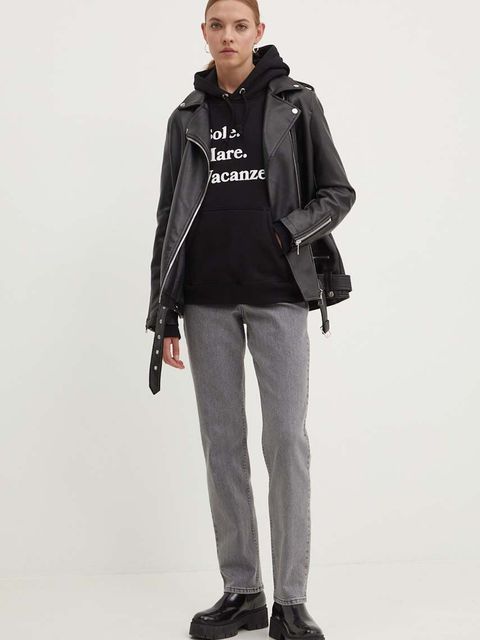 Drivemebikini bluza Sole Mare Vacanze damska kolor czarny z kapturem z nadrukiem