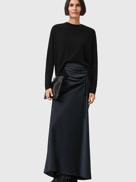 AllSaints spódnica ALEXIA kolor granatowy maxi prosta W051RB - zdjęcie produktu nr 1