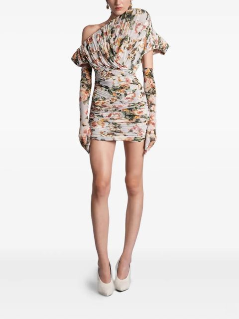 Magda Butrym floral-print ruched mini dress - Neutrals