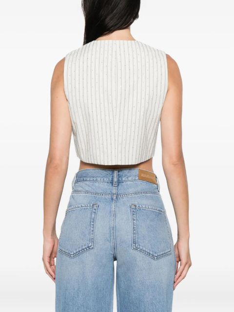 SANDRO striped rhinestone-embellished crop top - White