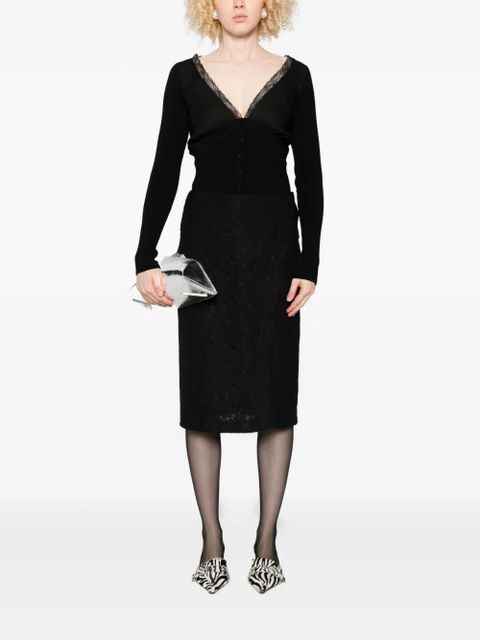 Blumarine lace-trimmed ribbed cardigan - Black - zdjęcie produktu nr 2