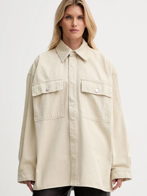 Nanushka koszula jeansowa damska kolor beżowy relaxed z kołnierzykiem klasycznym NW25PFJK13873 - zdjęcie produktu nr 1