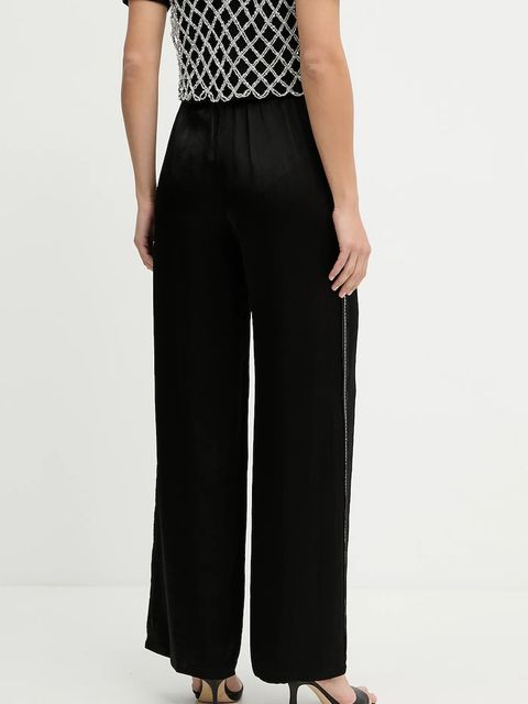 Pinko spodnie damskie kolor czarny szerokie high waist 104595 A2BU
